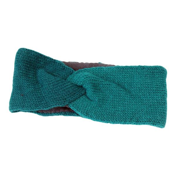 Petrol feines überlappendes Stirnband 100% Wolle mit Fleece gefüttert Handarbeit Nepal